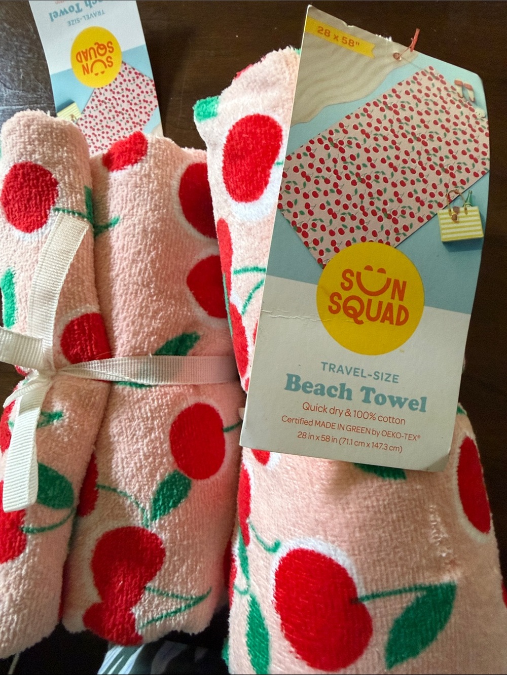 Sun Squad Cherry Print Travel-Size Beach Towel - Pink & Red